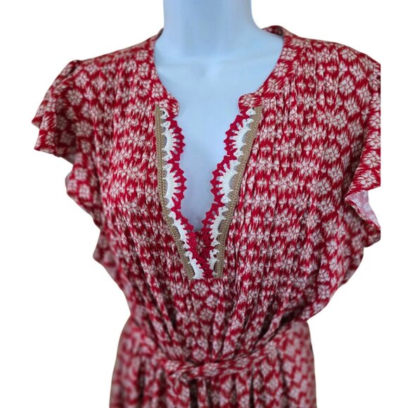 Nautica Jeans Red & White Ruffle Belted Dress western boho cottagecore nautical - Picture 3 of 7